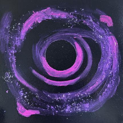 a spiral of vibrant mauve on a dark grey background